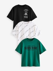 Schwarz/Weiß/Grün mit Sub5cribe-Motiv - Kurzarm-T-Shirts mit lockerer Passform und Grafik-Print aus 100 % Baumwolle im 3er-Pack (3–16 J.) - Bild 1 von 7
