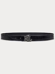 Lauren Ralph Lauren Logo Reversible Crocodile Embossed Black Belt - Image 1 of 3