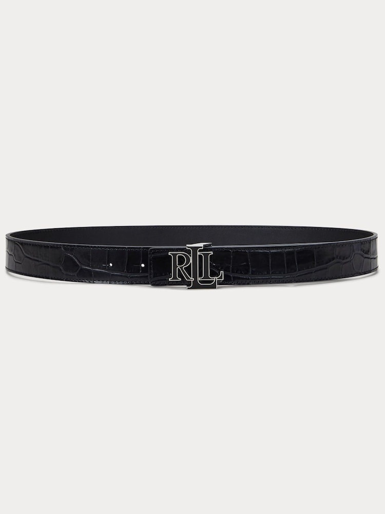 Lauren Ralph Lauren Logo Reversible Crocodile Embossed Black Belt - Image 1 of 3