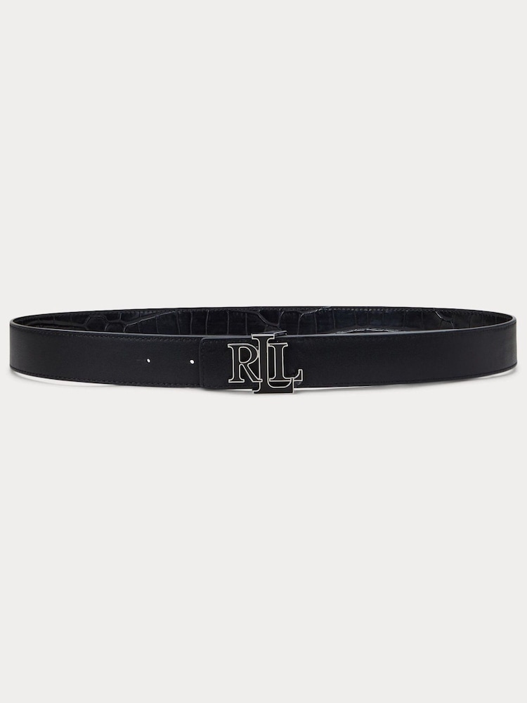 Lauren Ralph Lauren Logo Reversible Crocodile Embossed Black Belt - Image 2 of 3