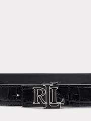 Lauren Ralph Lauren Logo Reversible Crocodile Embossed Black Belt - Image 3 of 3