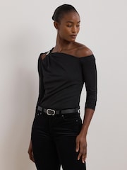 Lauren Ralph Lauren One-Sholder Cut Out Buckle Jersey Top - Image 1 of 9