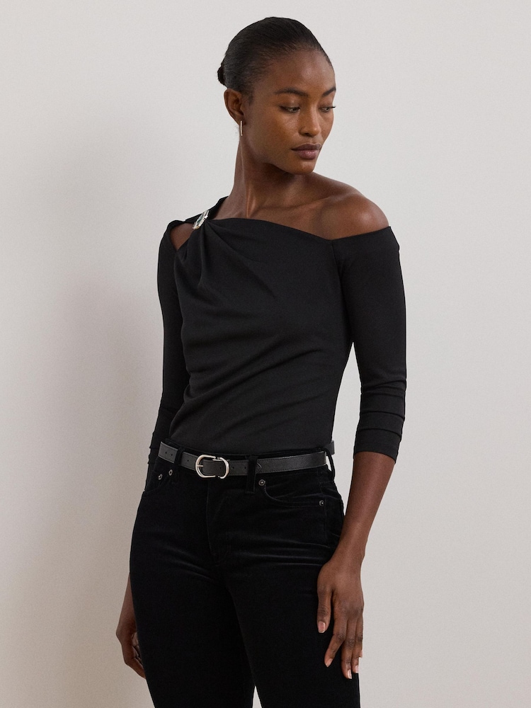 Lauren Ralph Lauren One-Sholder Cut Out Buckle Jersey Top - Image 1 of 9