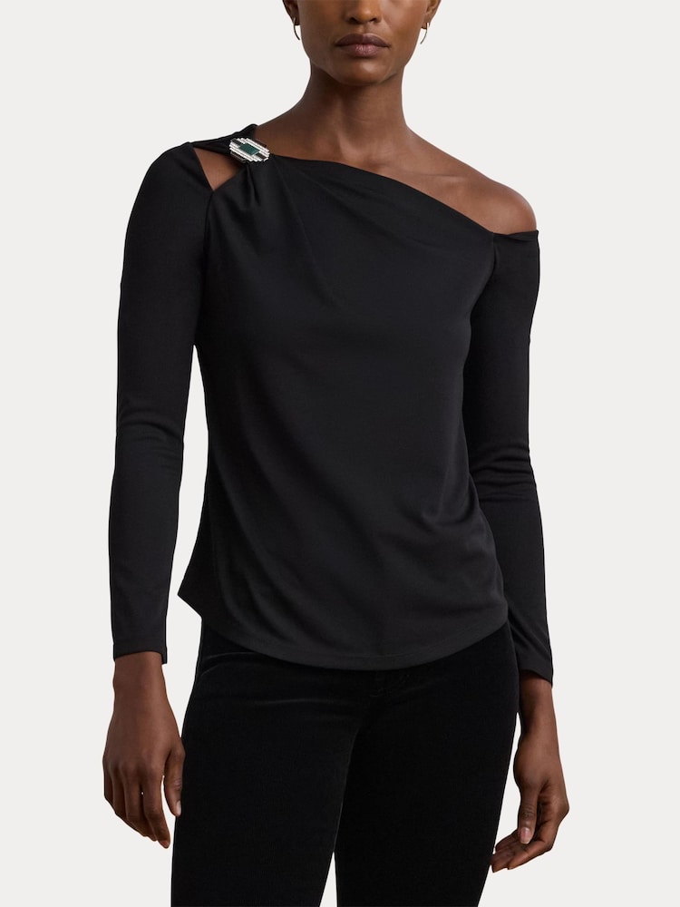 Lauren Ralph Lauren One-Sholder Cut Out Buckle Jersey Top - Image 7 of 9