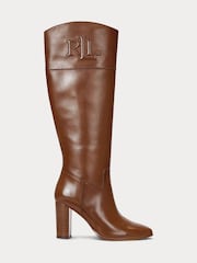 Lauren Ralph Lauren Page II Leather Logo Heeled Tall Boots - Image 1 of 3