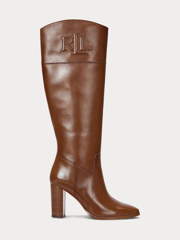 Lauren Ralph Lauren Page II Leather Logo Heeled Tall Boots - Image 1 of 3