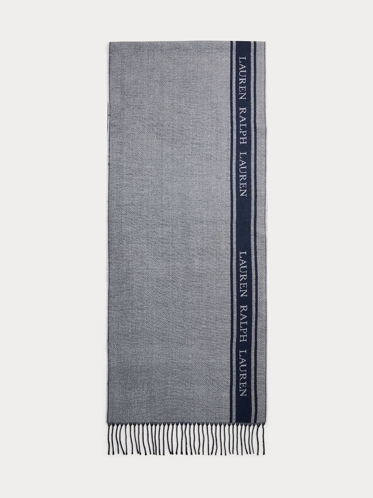 Синий - Lauren Ralph Lauren Полиэстер Blend Бордюр с логотипом шарф - Image 1 of 3