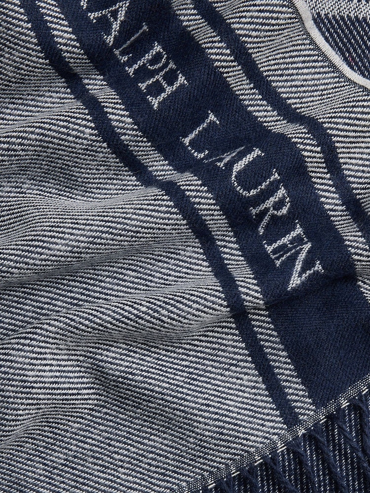Синий - Lauren Ralph Lauren Полиэстер Blend Бордюр с логотипом шарф - Image 3 of 3