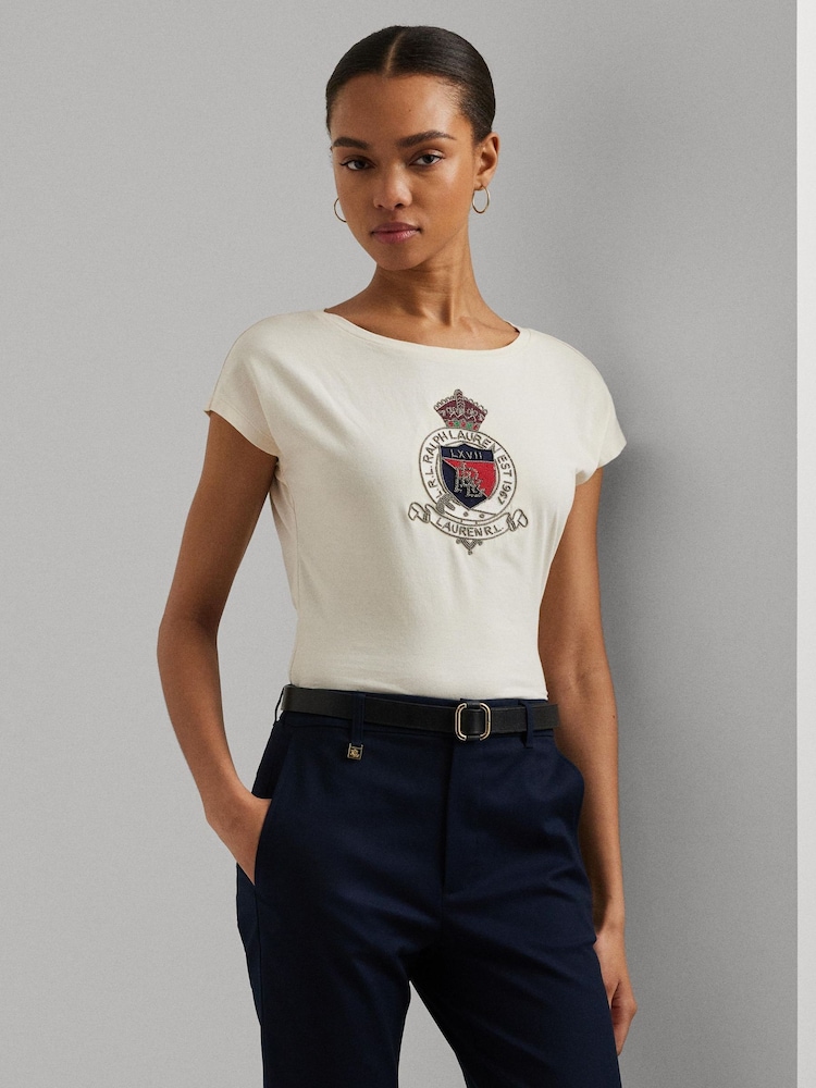 Lauren Ralph Lauren Crest Logo Graphic Cotton Jersey T-Shirt - Image 1 of 7 Lauren Ralph Lauren Crest Logo Graphic Cotton Jersey T-Shirt - Image 1 of 7