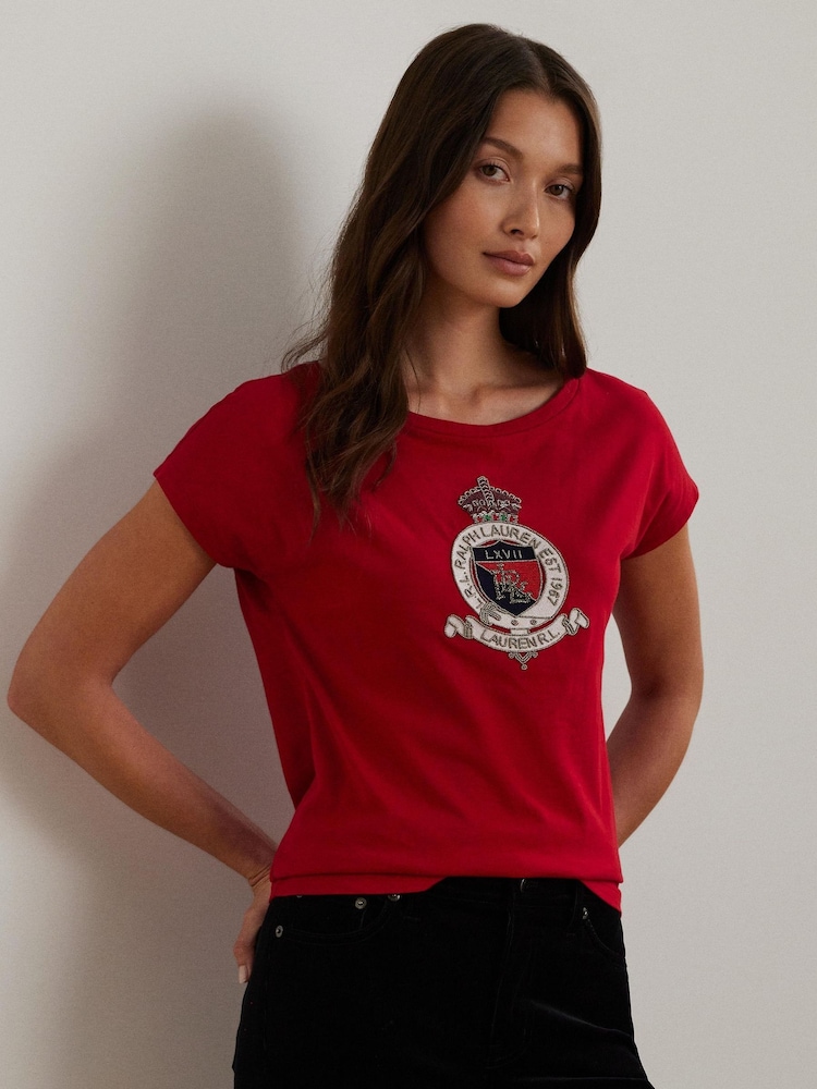 Lauren Ralph Lauren Crest Logo Graphic Cotton Jersey T-Shirt - Image 1 of 7