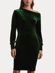 Lauren Ralph Lauren Green Luxe Velvet Dress - Изображение 5 из 8