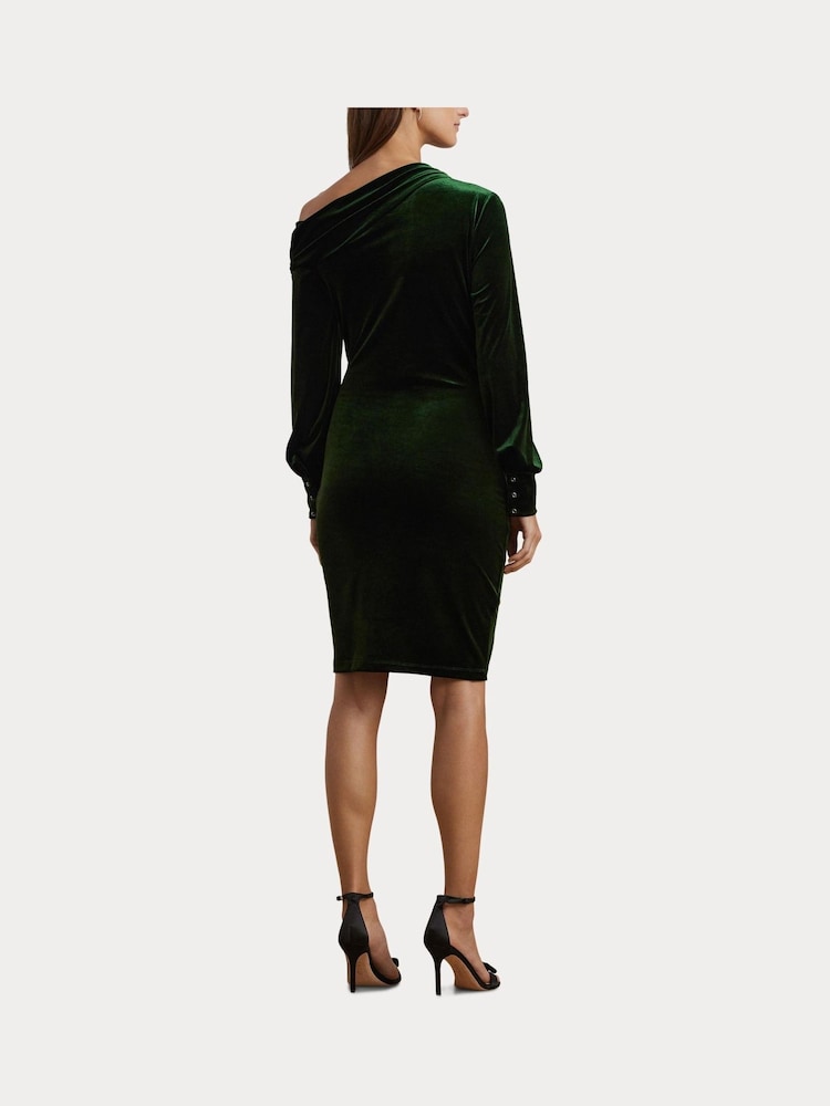 slim fit dress slacks Miss Circle Women Zenaida Emerald Green Cutout High Slit Velvet Gown main image 0