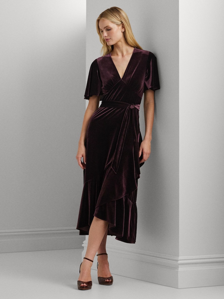 Lauren Ralph Lauren Velvet Belted V-Neck Dress - Image 1 of 8