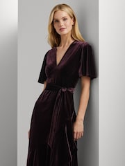Lauren Ralph Lauren Velvet Belted V-Neck Dress - Image 2 of 8