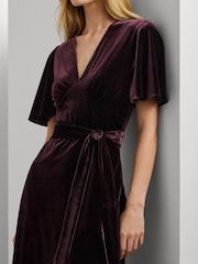 Lauren Ralph Lauren Velvet Belted V-Neck Dress - Image 4 of 8
