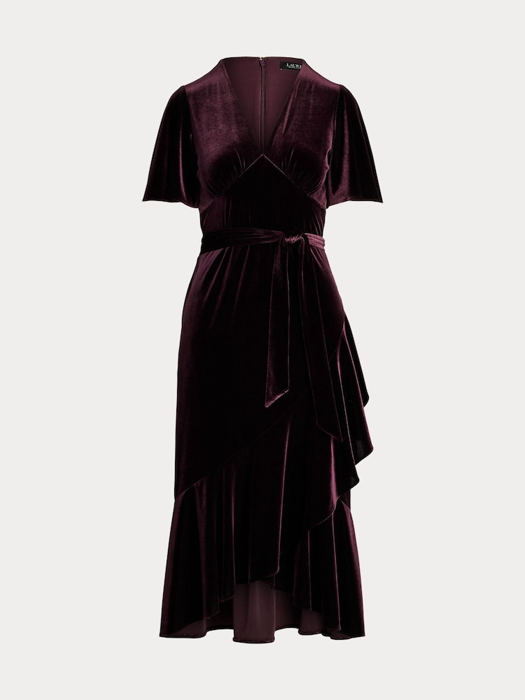 Lauren Ralph Lauren Velvet Belted V-Neck Dress - Image 8 of 8