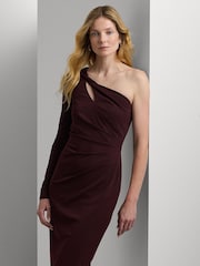 Lauren Ralph Lauren Red One Shoulder Jersey Midi Dress - Image 3 of 6