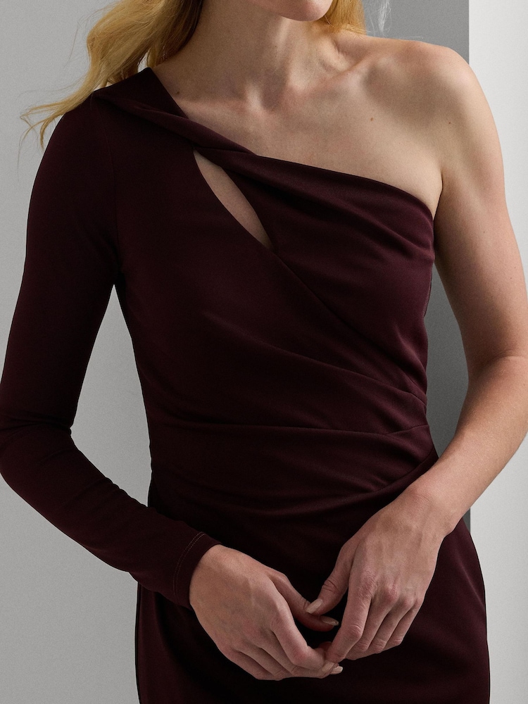 Lauren Ralph Lauren Red One Shoulder Jersey Midi Dress - Image 4 of 6
