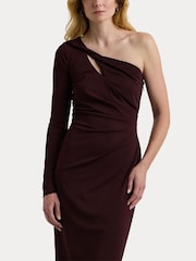 Lauren Ralph Lauren Red One Shoulder Jersey Midi Dress - Image 5 of 6