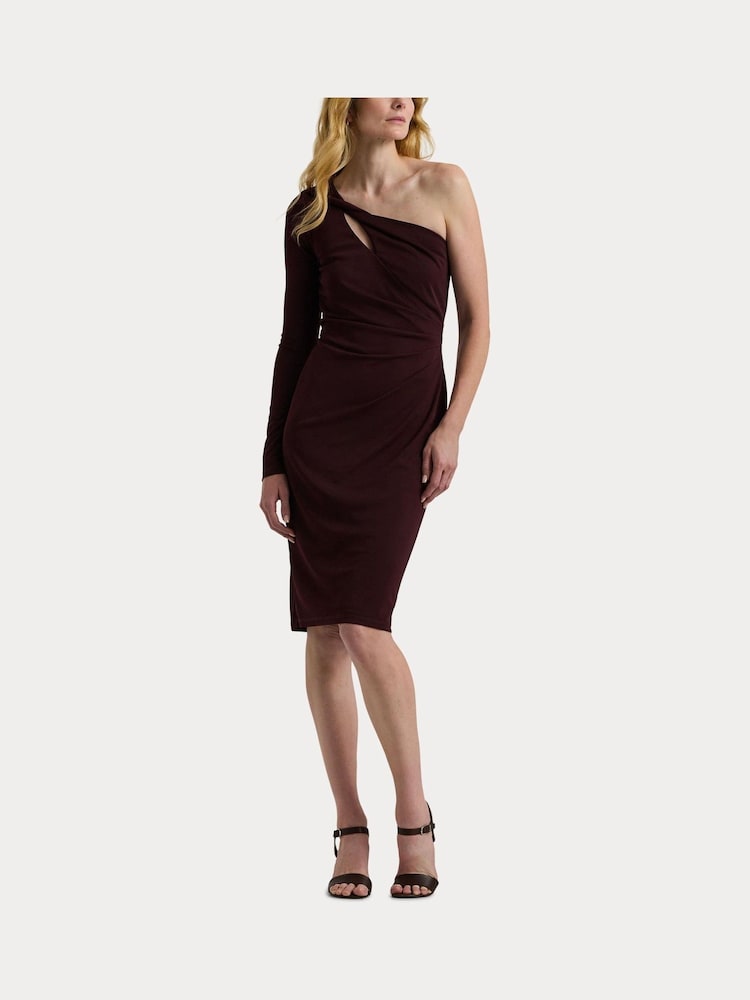 Lauren Ralph Lauren Red One Shoulder Jersey Midi Dress - Image 6 of 6