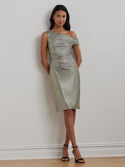 Lauren Ralph Lauren Green One-Shoulder Cocktail Dress - Image 1 of 9
