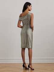 Lauren Ralph Lauren Green One-Shoulder Cocktail Dress - Image 2 of 9