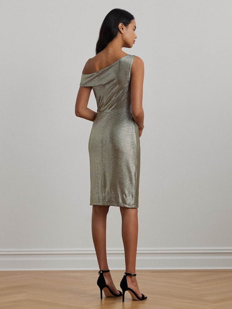 Lauren Ralph Lauren Green One-Shoulder Cocktail Dress - Image 2 of 9