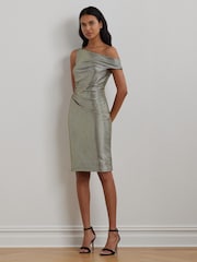 Lauren Ralph Lauren Green One-Shoulder Cocktail Dress - Image 4 of 9