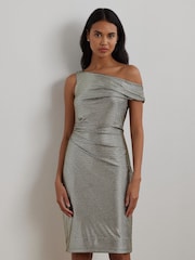 Lauren Ralph Lauren Green One-Shoulder Cocktail Dress - Image 7 of 9