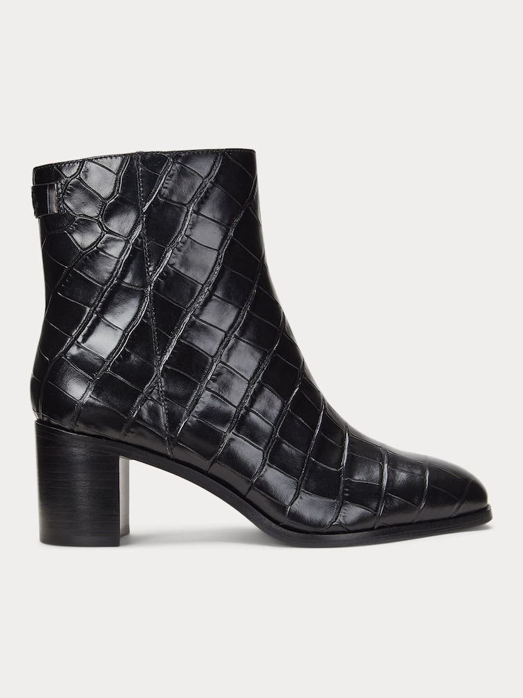 Lauren Ralph Lauren Cassie Croc Leather Heeled Ankle Boots - Image 1 of 4