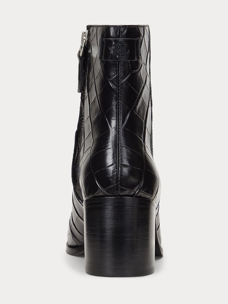 Lauren Ralph Lauren Cassie Croc Leather Heeled Ankle Boots - Image 2 of 4