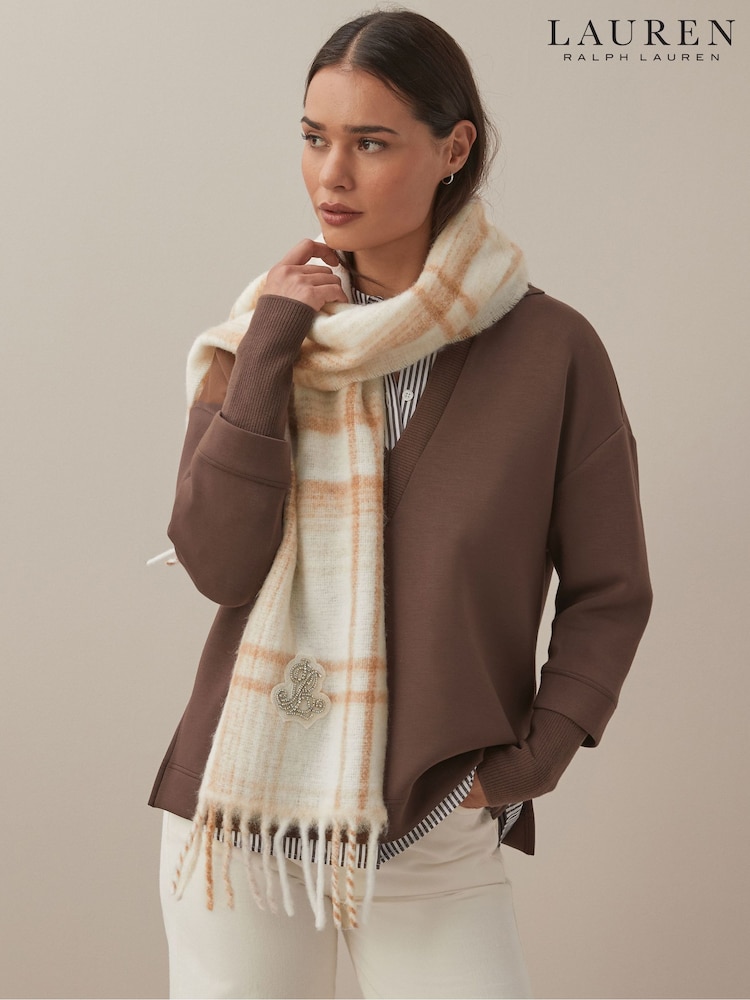 Cream - Lauren Ralph Lauren Brushed karirast; s karirastim vzorcem šal; ruta - Slika 9 iz 9 Cream - Lauren Ralph Lauren Brushed karirast; s karirastim vzorcem šal; ruta - Slika 9 iz 9