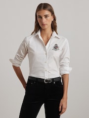 Lauren Ralph Lauren Silky Stretch Cotton Crest Logo Shirt - Image 1 of 8