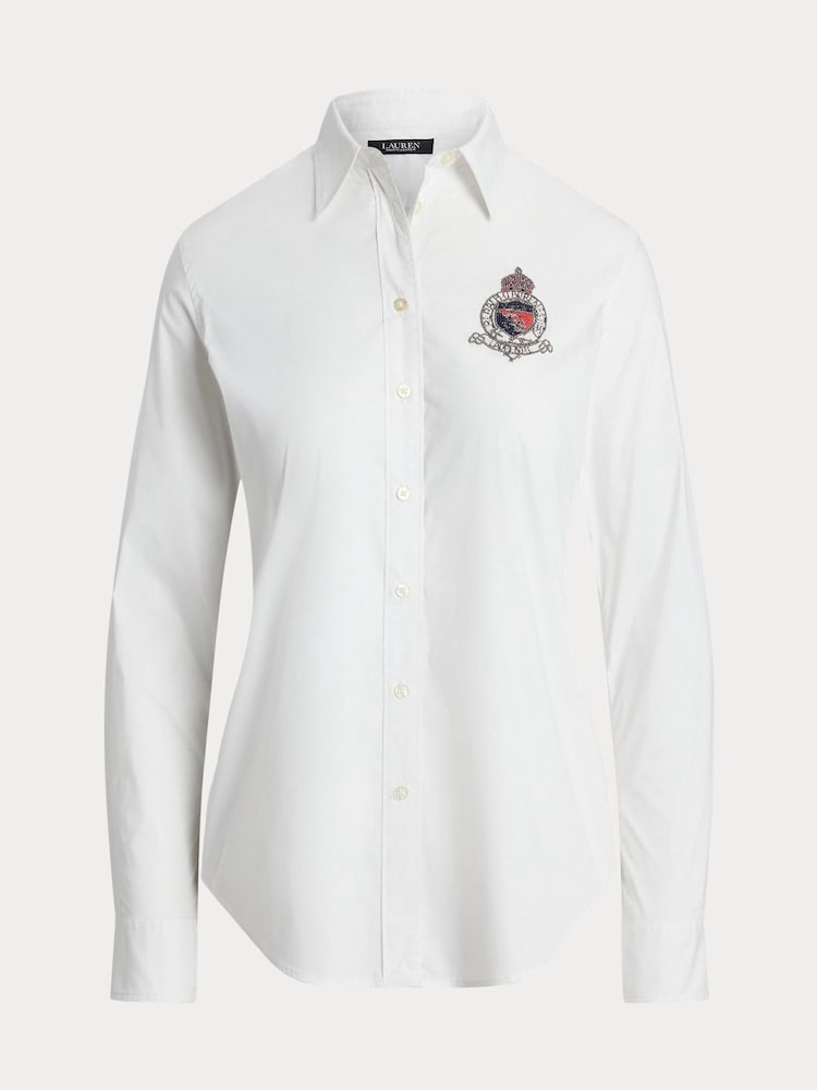 Lauren Ralph Lauren Silky Stretch Cotton Crest Logo Shirt - Image 8 of 8