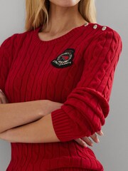 Lauren Ralph Lauren Cable Knit Crest Logo 100% Cotton Jumper - Image 4 of 8