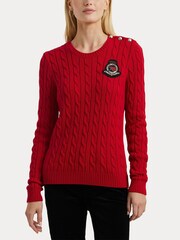 Lauren Ralph Lauren Cable Knit Crest Logo 100% Cotton Jumper - Image 6 of 8