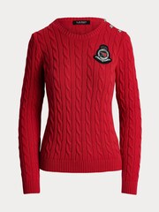 Lauren Ralph Lauren Cable Knit Crest Logo 100% Cotton Jumper - Image 8 of 8