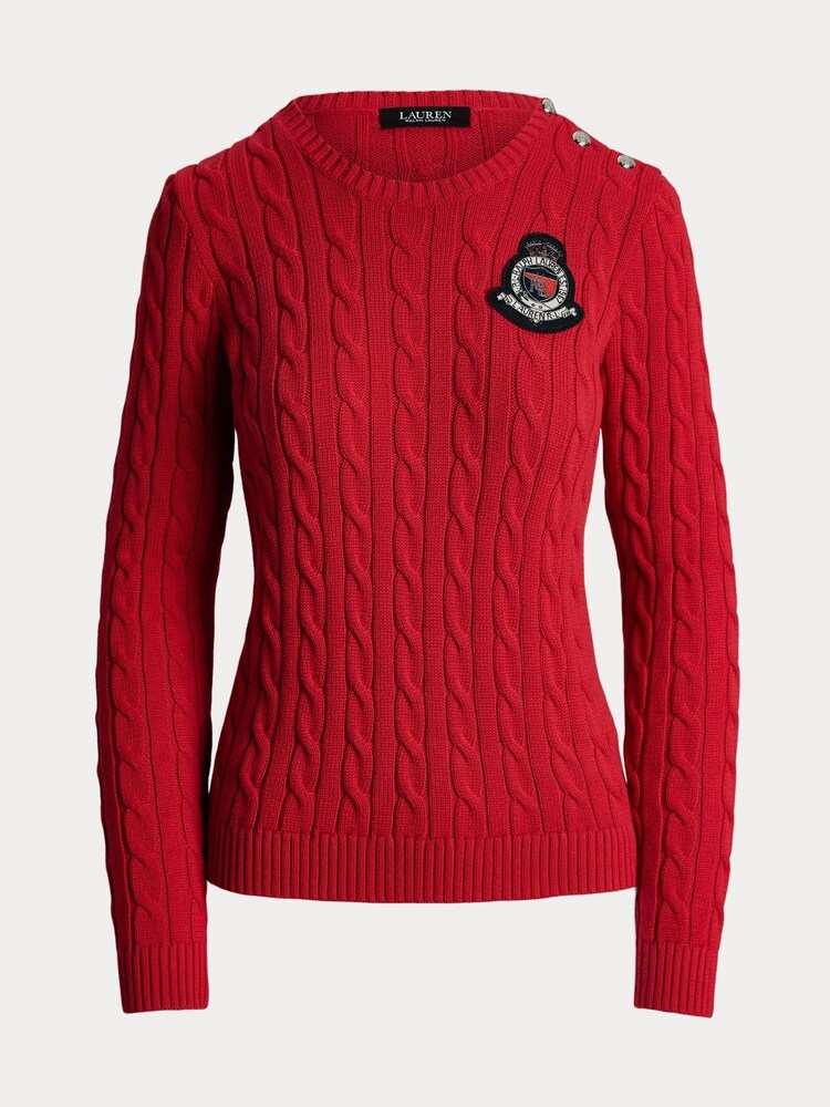 Lauren Ralph Lauren Cable Knit Crest Logo 100% Cotton Jumper - Image 8 of 8