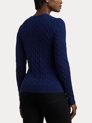 Lauren Ralph Lauren Cable Knit Crest Logo 100% Cotton Jumper - Image 7 of 8