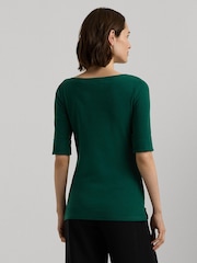 Изумрудно-зеленый - Ralph Lauren хлопковые футболки с вырезом лодочкой Lauren Judy - Изображение 3 из 7