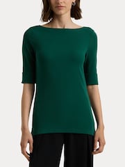 Изумрудно-зеленый - Ralph Lauren хлопковые футболки с вырезом лодочкой Lauren Judy - Изображение 4 из 7