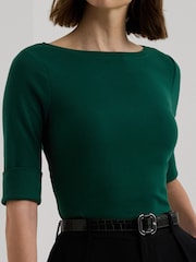 Изумрудно-зеленый - Ralph Lauren хлопковые футболки с вырезом лодочкой Lauren Judy - Изображение 6 из 7
