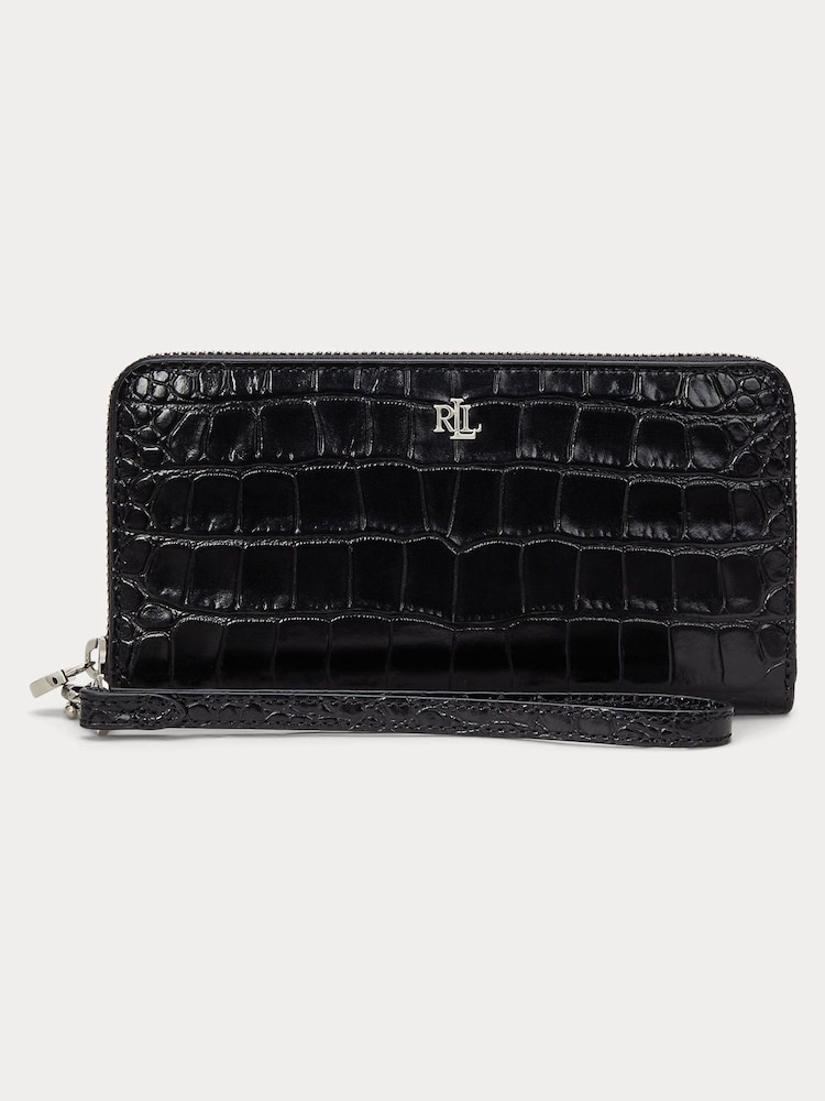 Lauren Ralph Lauren Glossy Croc Leather Wrist Zip Purse Bag - Image 1 of 3