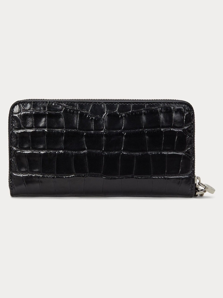 Lauren Ralph Lauren Glossy Croc Leather Wrist Zip Purse Bag - Image 2 of 3