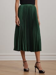 Lauren Ralph Lauren Pleated Satin Midi A Line Skirt - Image 1 of 6