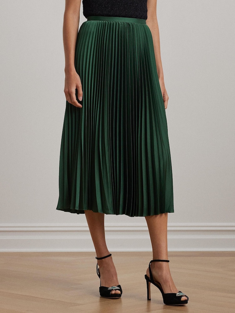Lauren Ralph Lauren Pleated Satin Midi A Line Skirt - Image 1 of 6