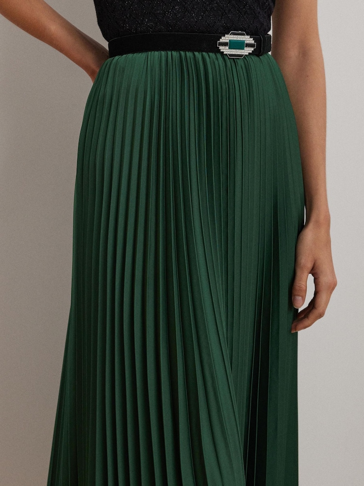 Lauren Ralph Lauren Pleated Satin Midi A Line Skirt - Image 2 of 6