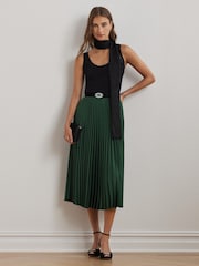 Lauren Ralph Lauren Pleated Satin Midi A Line Skirt - Image 3 of 6