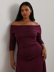 Lauren Ralph Lauren Curve Burgundy Red Off-The-Shoulder Jersey Dress - Image 1 of 8