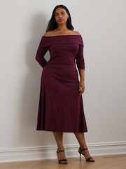 Lauren Ralph Lauren Curve Burgundy Red Off-The-Shoulder Jersey Dress - Image 2 of 8